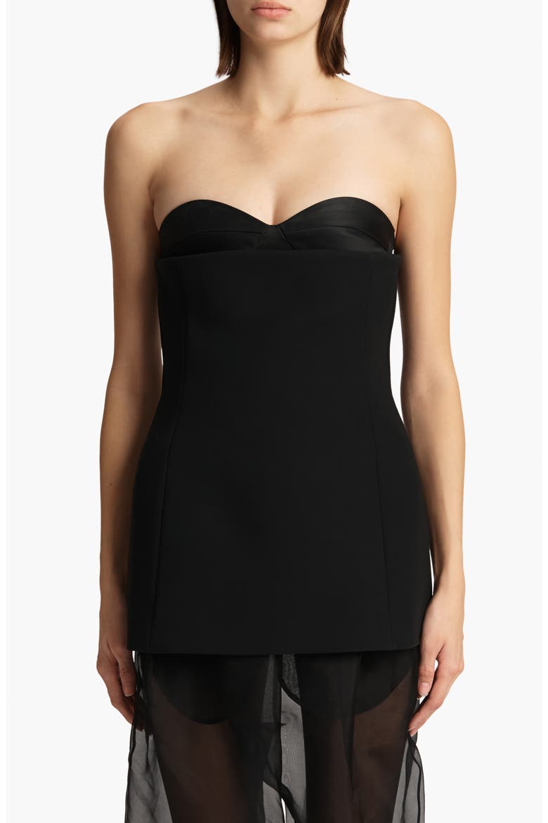 Ayla Strapless Satin Back Crepe Bustier Top, Main, color, BLACK