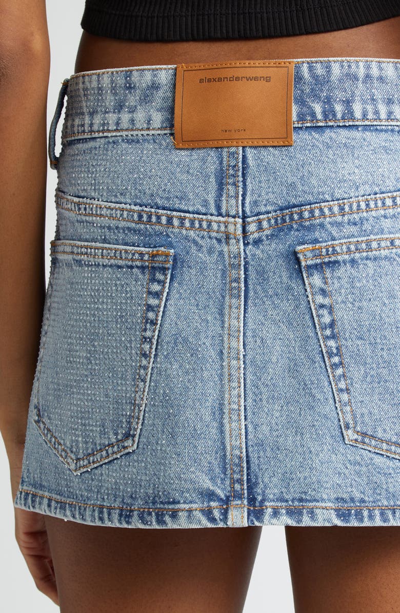 Alexander Wang Clear Bead Denim Miniskirt, Alternate, color, Vintage Light Indigo