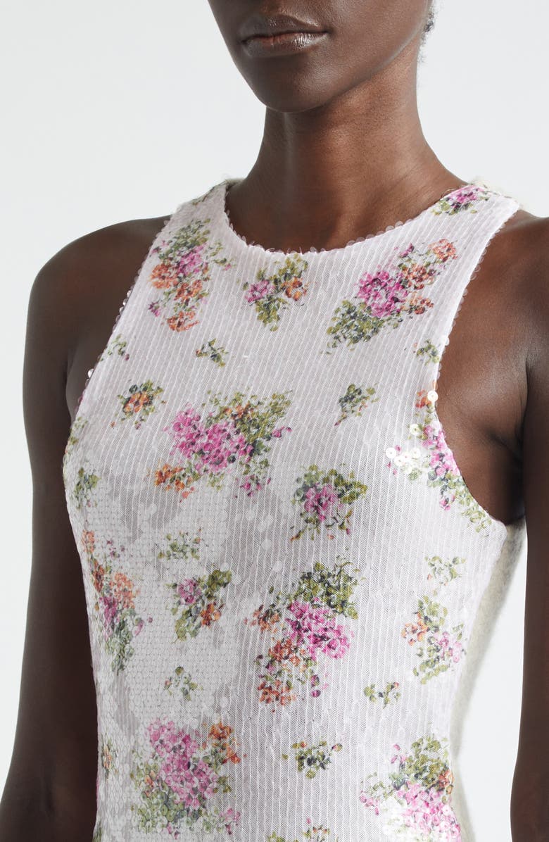 Brandon Maxwell The Noemi Paillette & Cashmere Floral Tank, Alternate, color, Pink Floral / Oatmeal