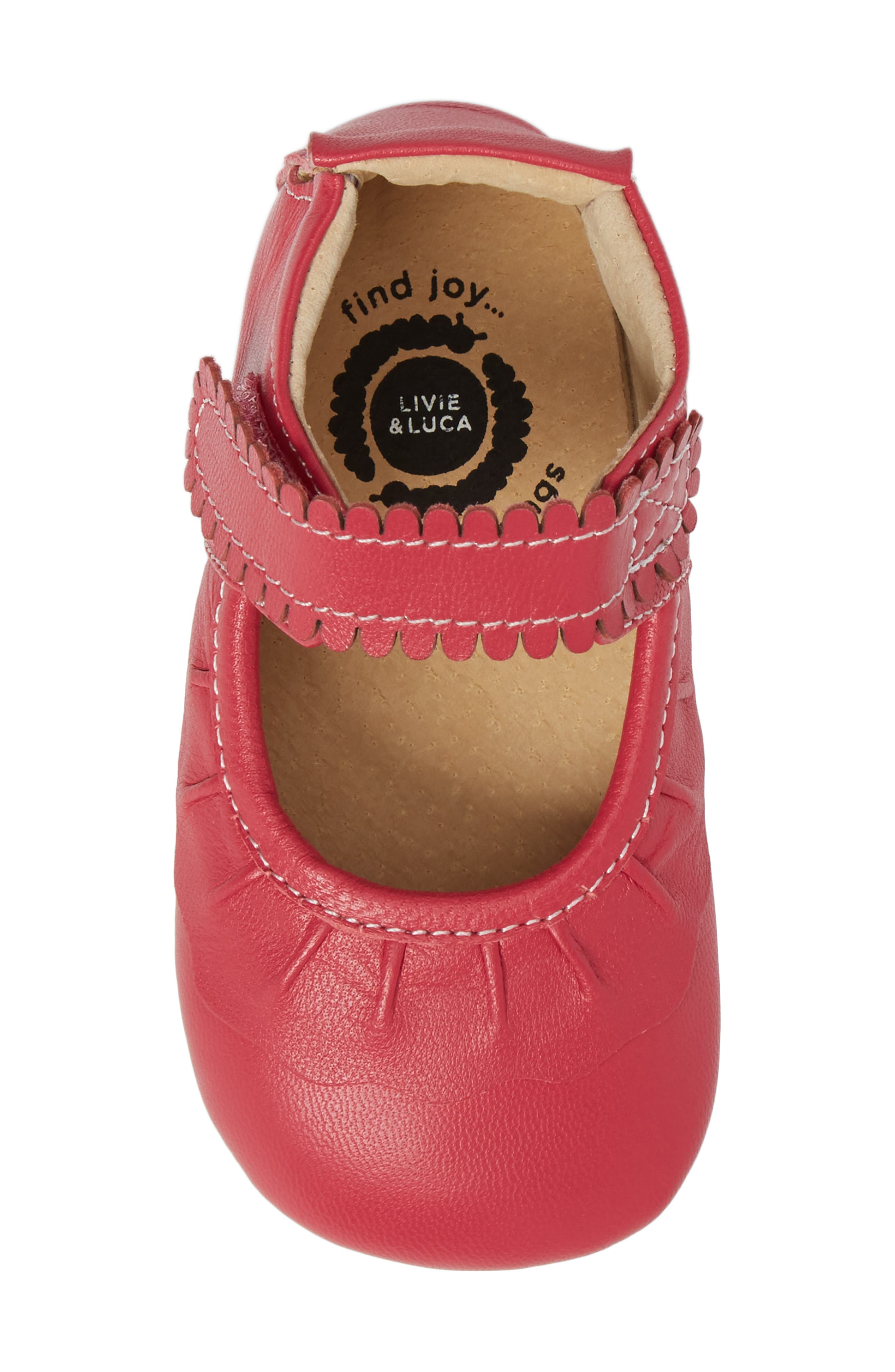 'Ruche' Mary Jane Crib Shoe, Alternate, color, HOT PINK LEATHER