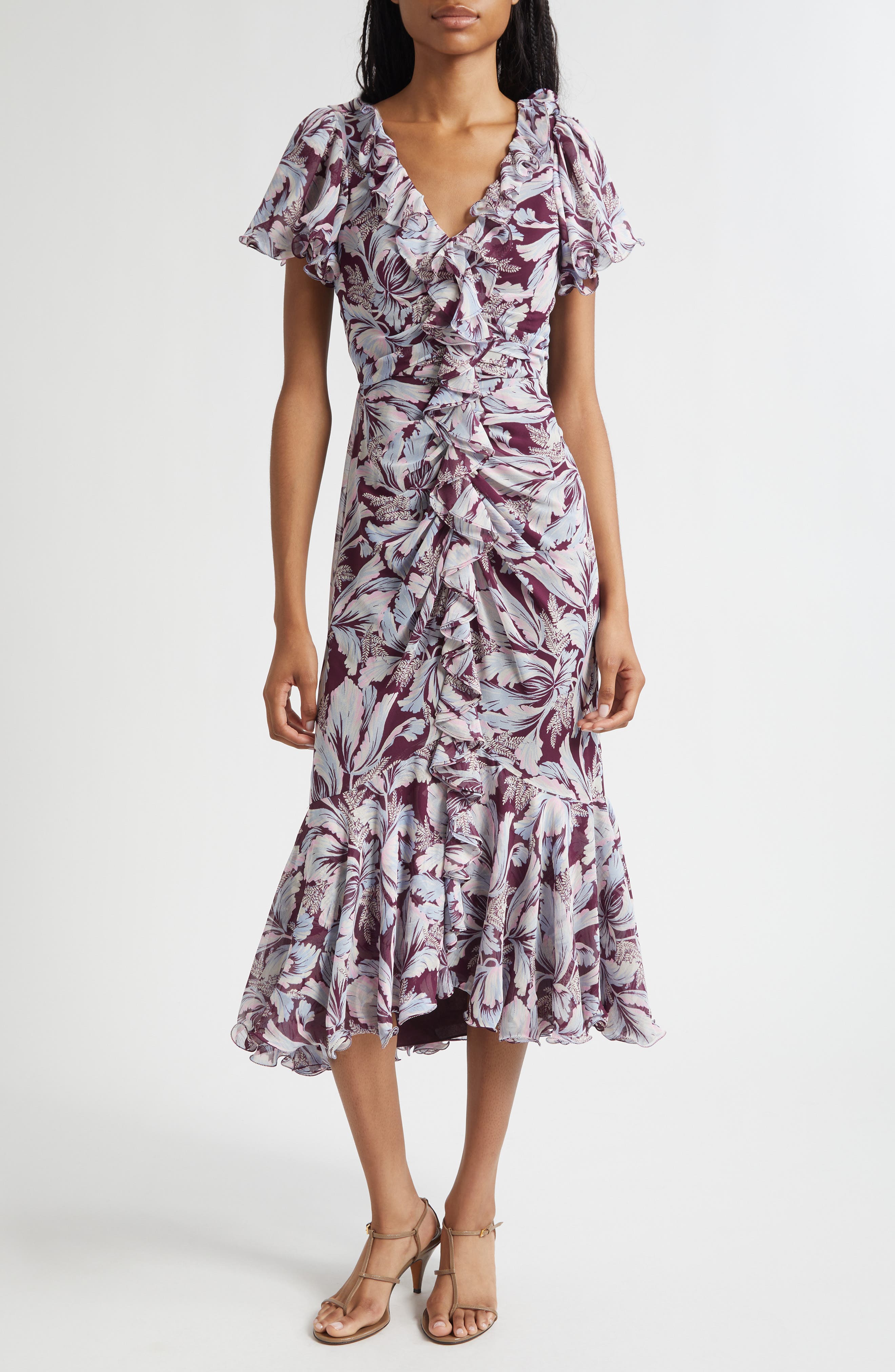 Cinq à Sept Clio Floral Ruffled Midi Dress