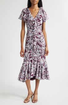 Cinq à Sept Clio Floral Ruffled Midi Dress