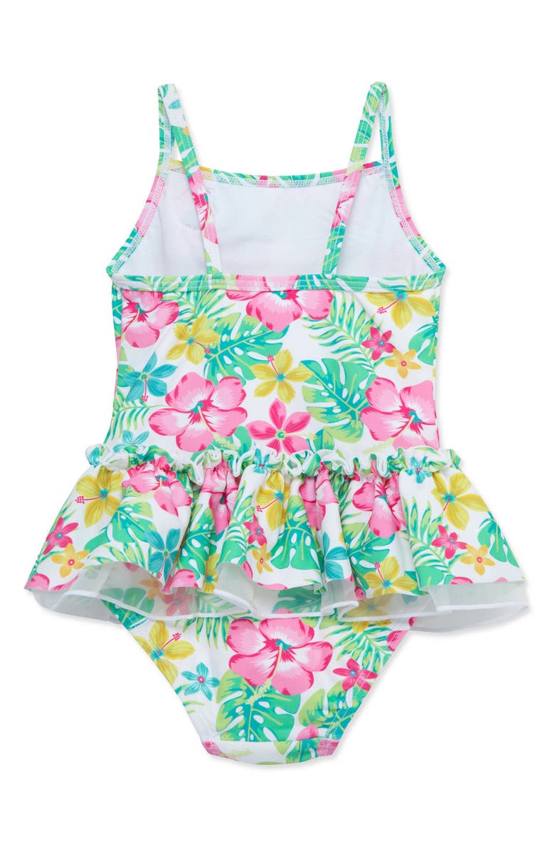 Little Me Tropical UPF 50+ Skirted One-Piece Swimsuit, Alternate, color, 