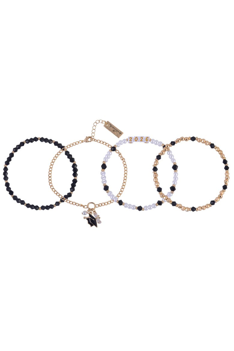 4pc Black & Gold Graduation Bracelet Set, Main, color, Black