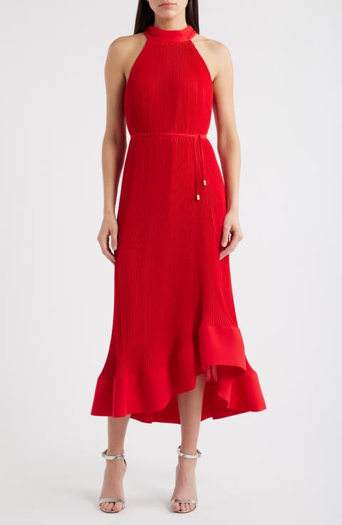 Nalani Plissé Ruffle Hem Maxi Dress