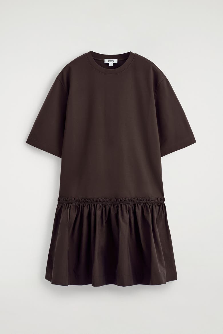 Panelled Dropped-waist Mini Dress, Alternate, color, DARK BROWN