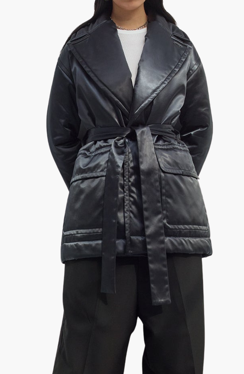 Caalo Women's Sustainable Satin Down Robe Coat In Black
