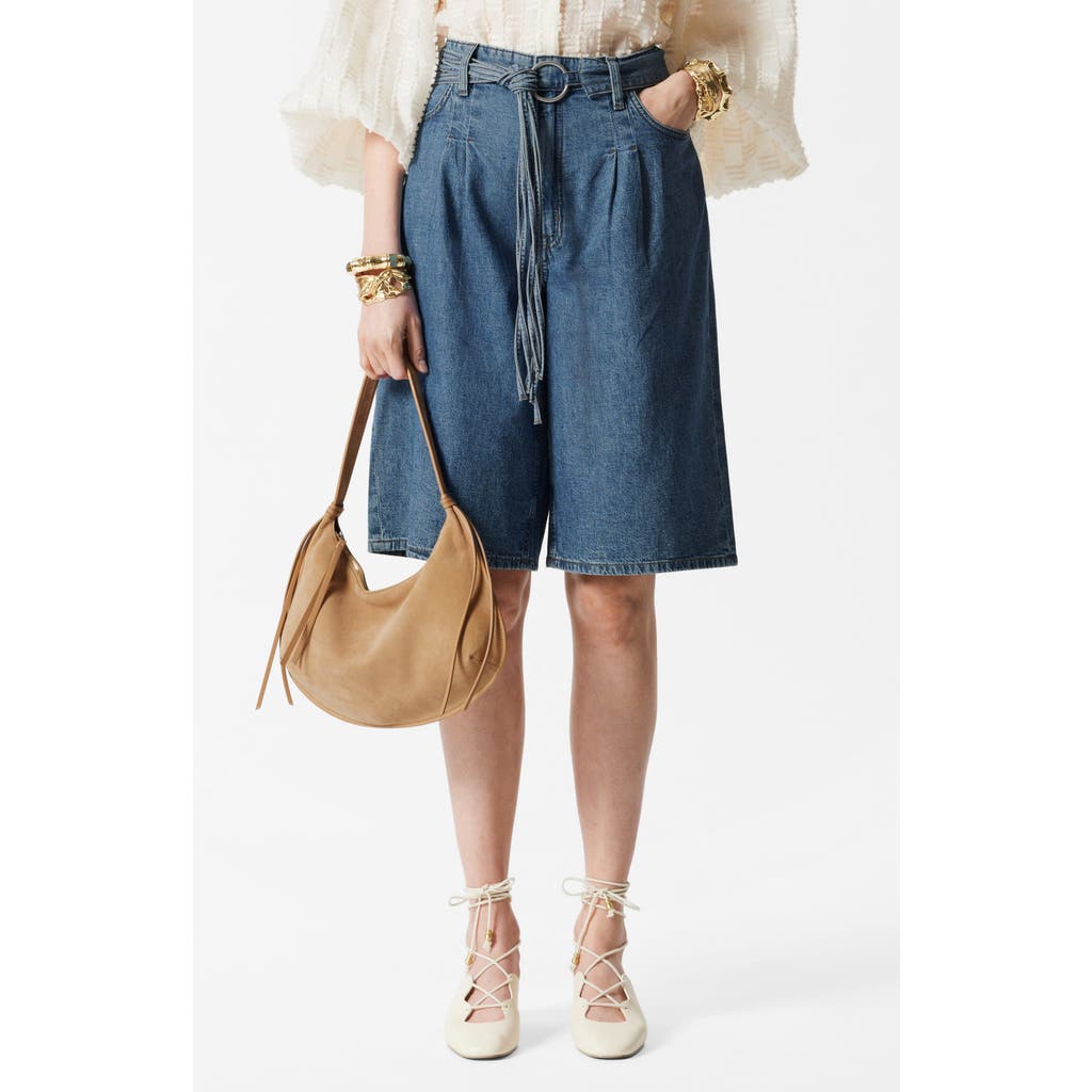 & Other Stories Belted Longer Length Denim Shorts In Blue