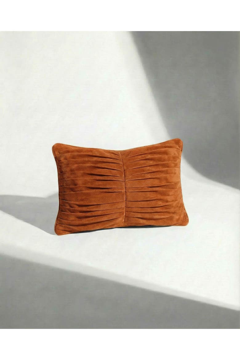 Pleated Cotton Suede Pillow, Alternate, color, Burnt Sugar