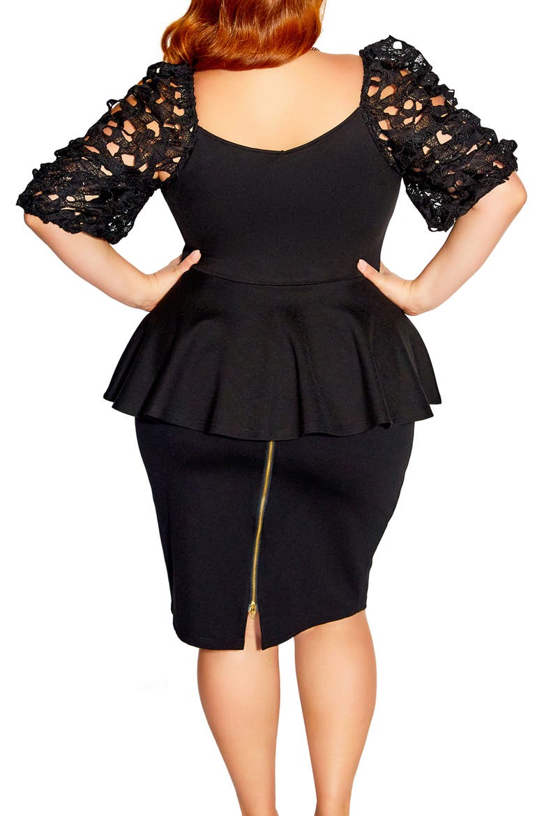 Noelle Lace Sleeve Peplum Blouse, Alternate, color, BLACK