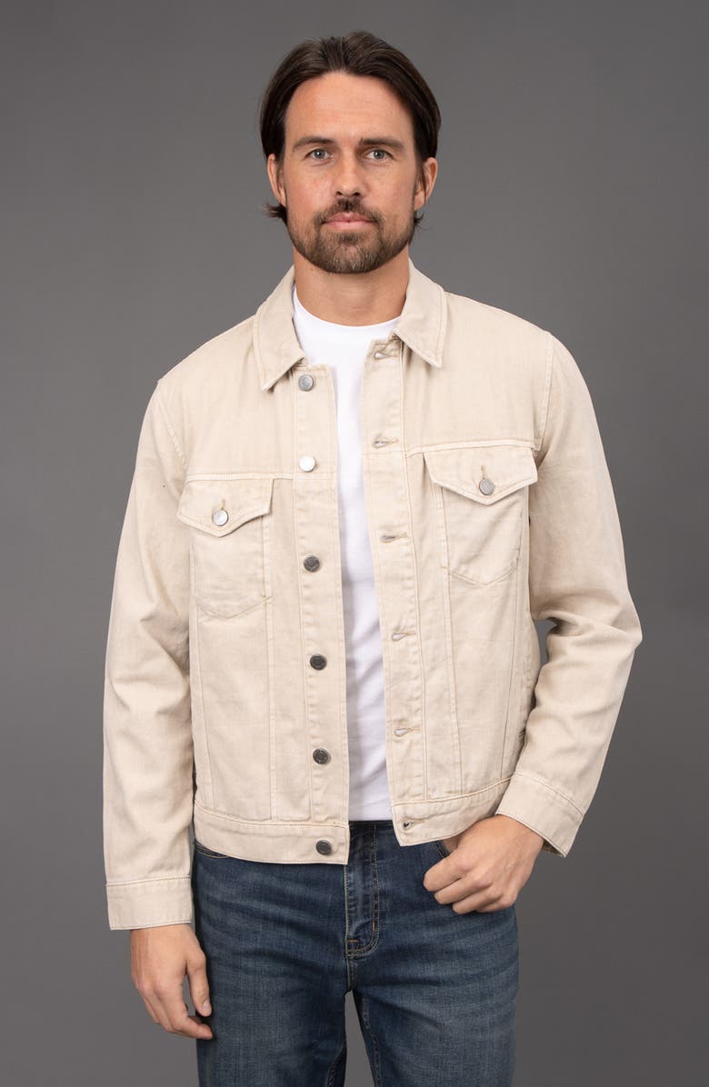 Bagatelle Garment Washed Twill Trucker Jacket, Alternate, color, Sand