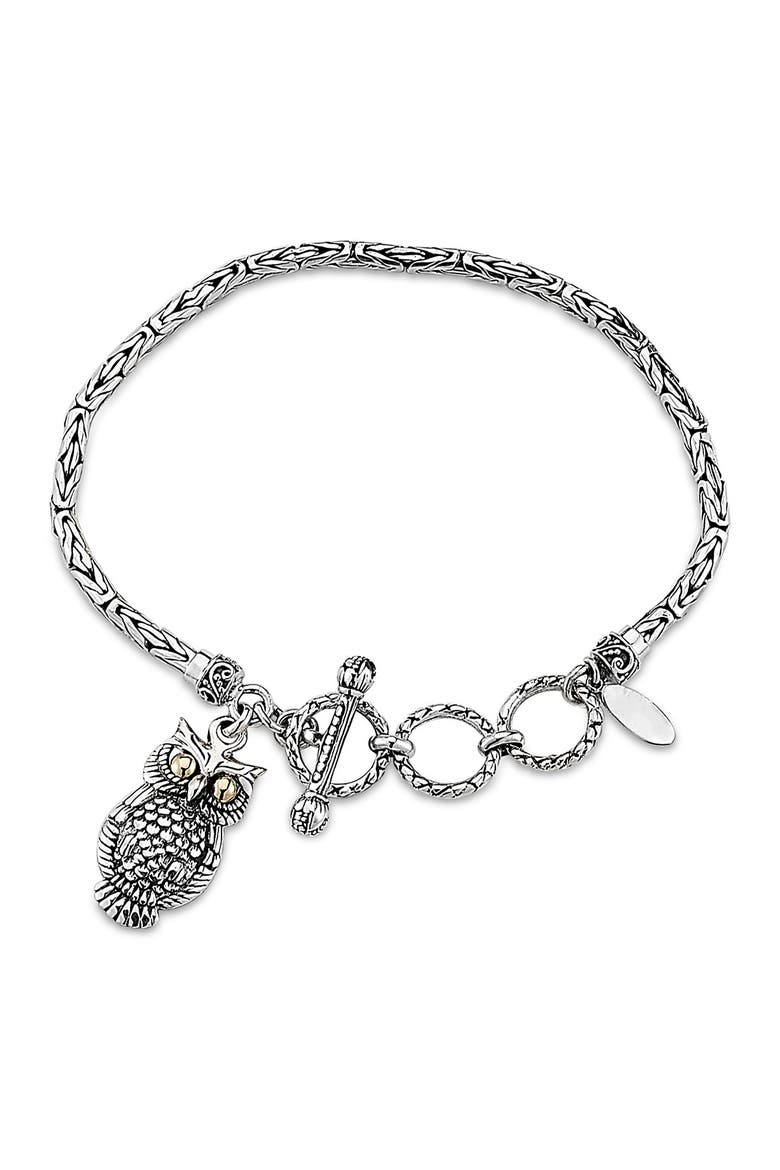 Sterling Silver & 18K Yellow Gold Owl Charm Bracelet, Main, color, SILVER-GOLD