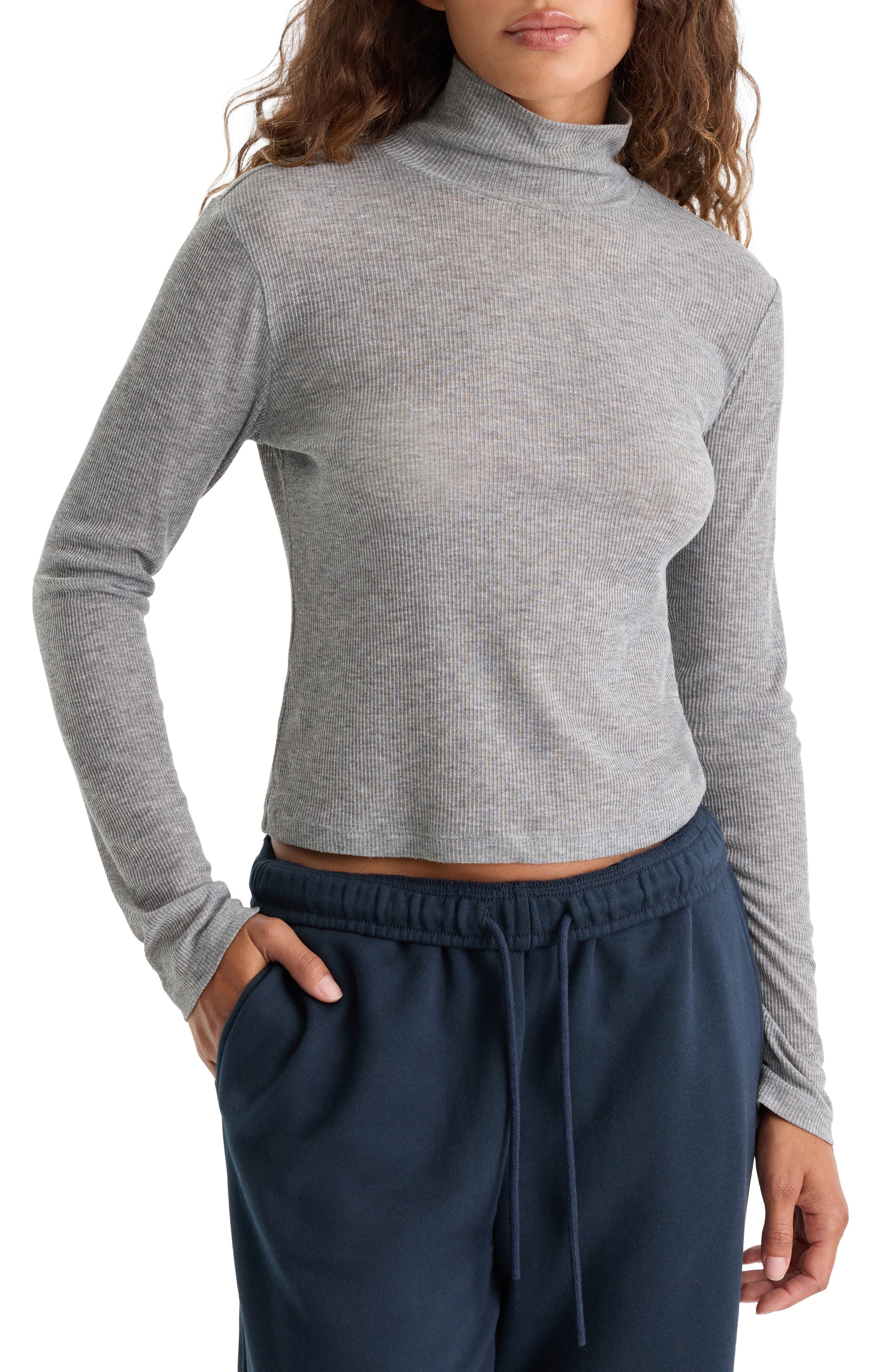 Good American Sheer Rib Turtleneck Sweater (Women) | Nordstrom