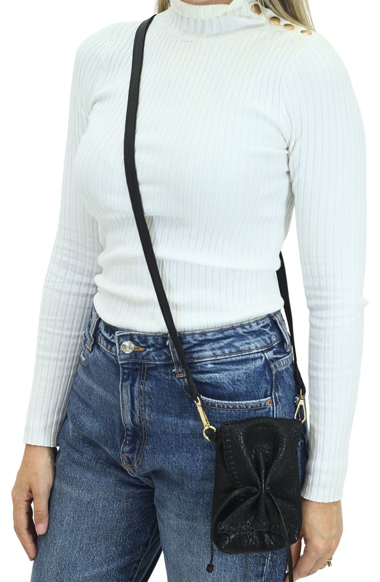 Carlos Falchi Cell Phone Butterly To Grain Leather Bag, Alternate, color, Black Obsidian