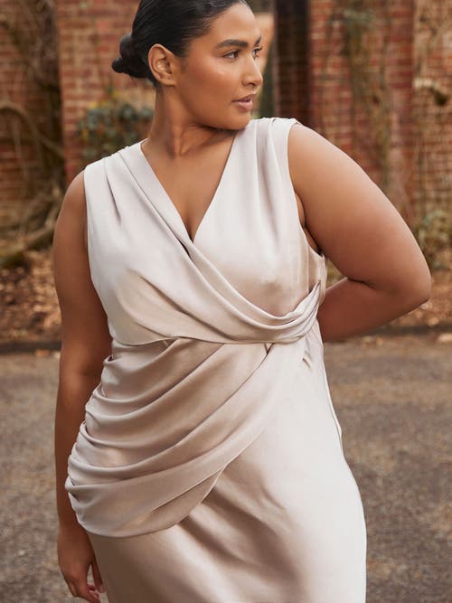 Six Stories Plunge Drape Satin Bridesmaid Dress In Brown