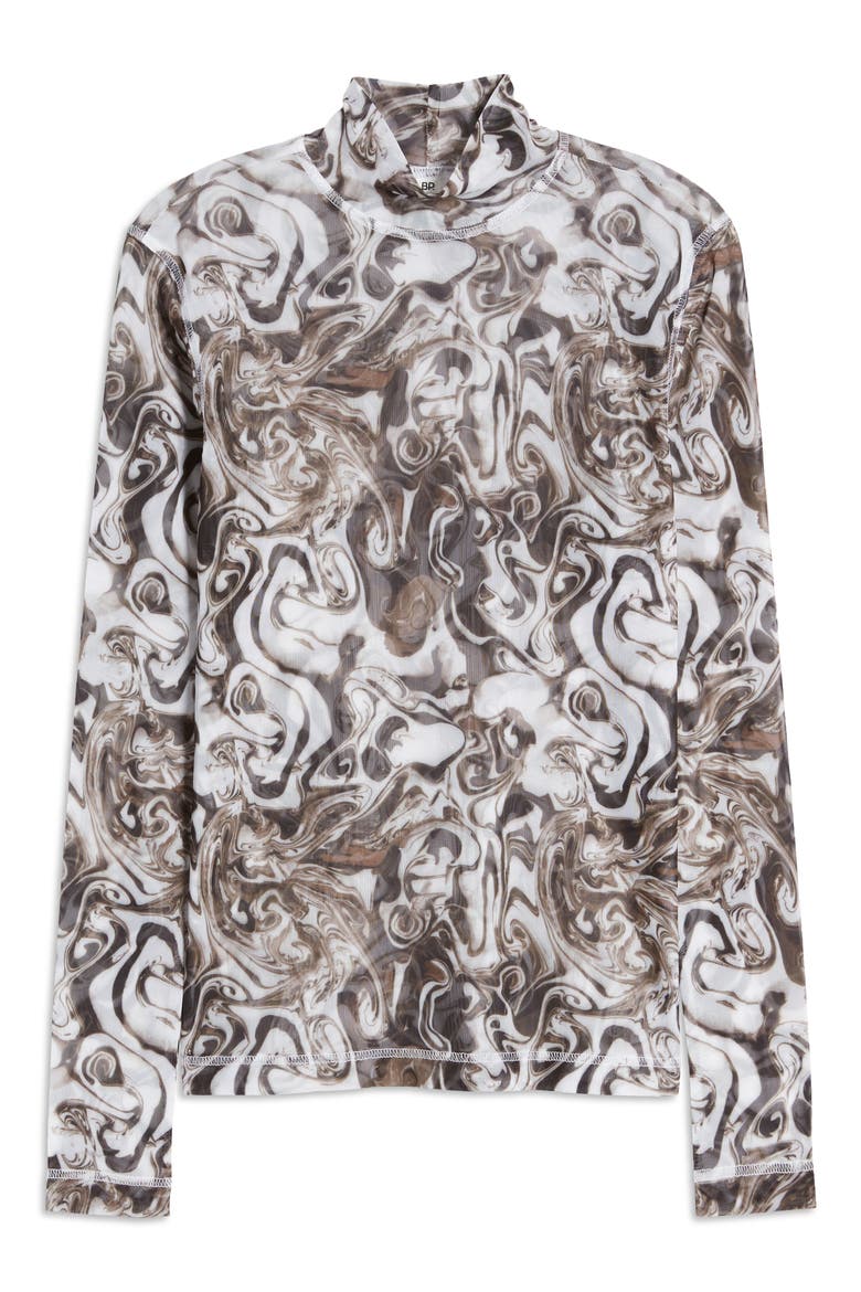 Pride Gender Inclusive Print Mesh Mock Neck Top, Alternate, color, WHITE- BROWN SPACEY PRINT