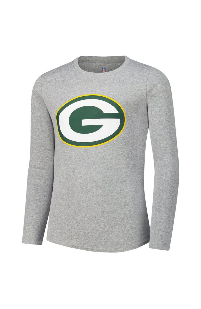 Outerstuff Youth Green Bay Packers Long Sleeve T-Shirt and Pants Sleep Set, Alternate, color, Heather Gray