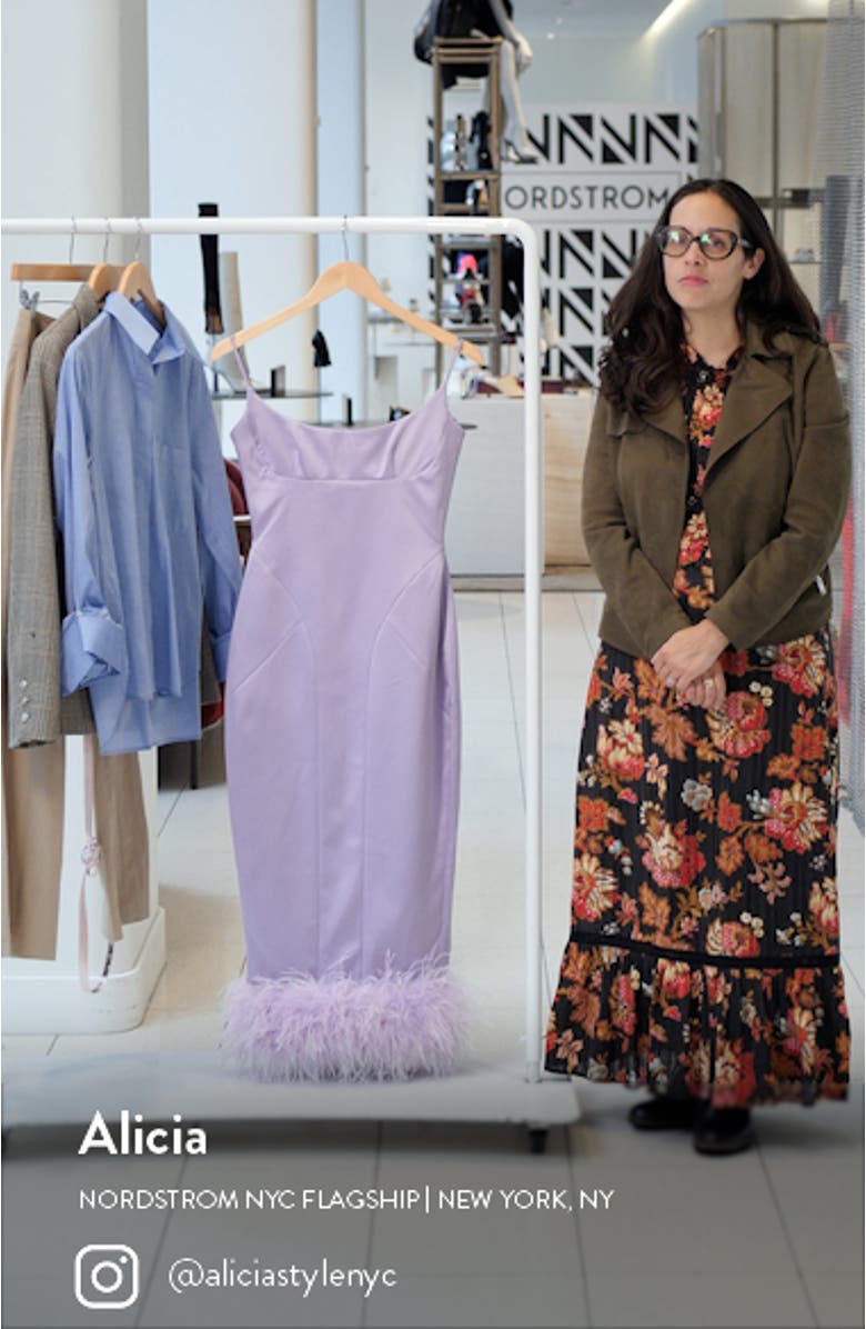 Helena Feather Trim Satin Midi Dress, sales video thumbnail