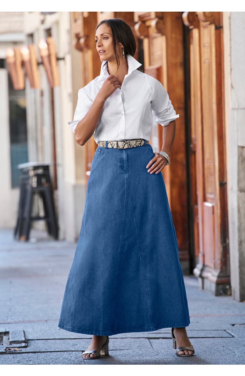 Jessica London Denim Inset Maxi Skirt, Alternate, color, Black