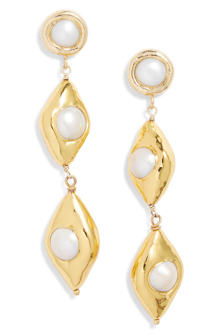 Freshwater Pearl Almond Drop Earrings, Main, color, GOLD