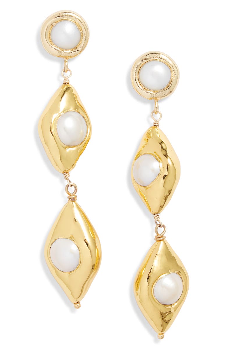 VIDAKUSH Freshwater Pearl Almond Drop Earrings, Main, color, Gold