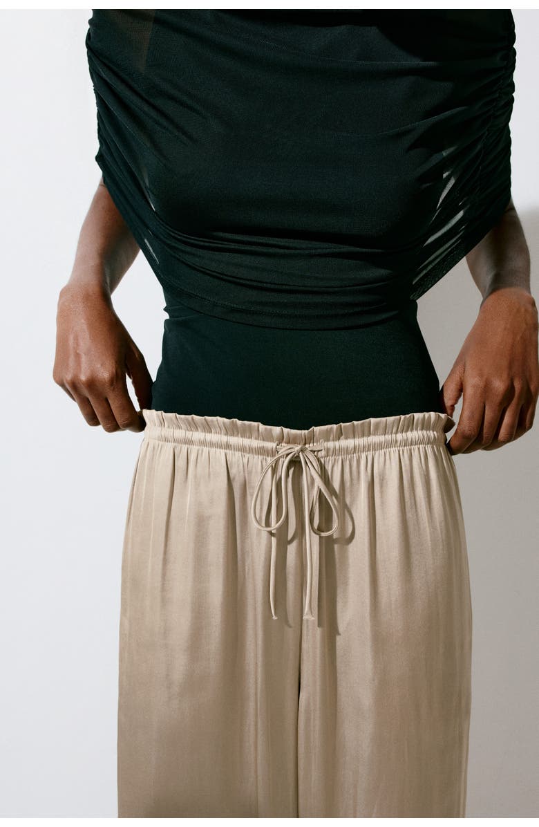 H&M Satin Drawstring Trousers, Alternate, color, Beige