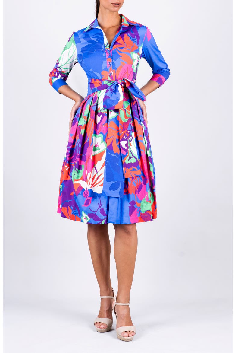 Spanish Garden Pleated Shirtdress, Alternate, color, Sky Blue