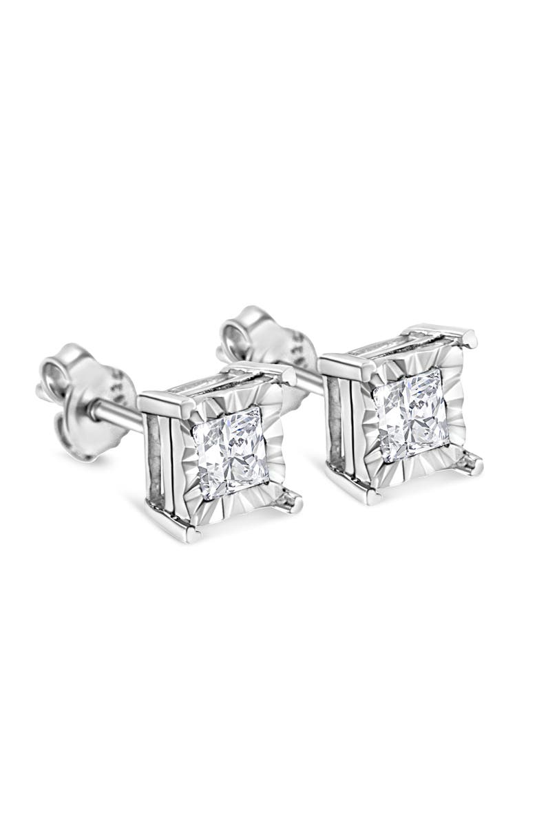Haus of Brilliance Silver 1/4 Ct Diamond Miracle Princess Solitaire Stud Earrings, Alternate, color, White