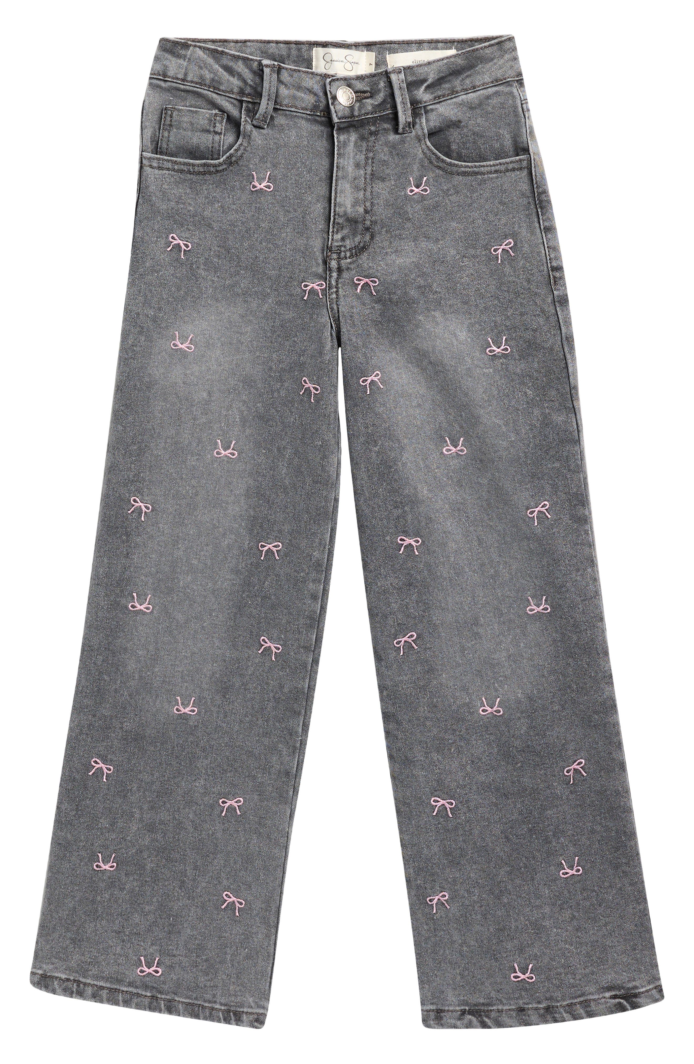 Kids' Bow Print Wide Leg Jeans