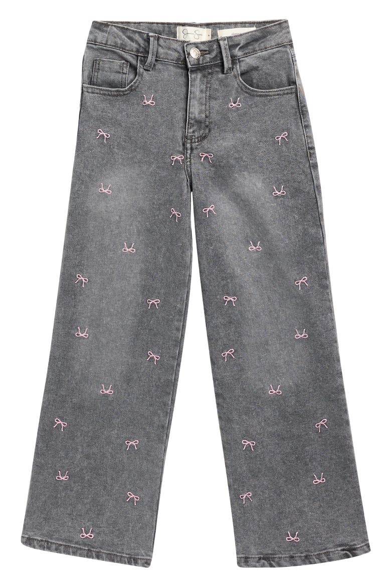 Kids' Bow Print Wide Leg Jeans, Main, color, GRAY