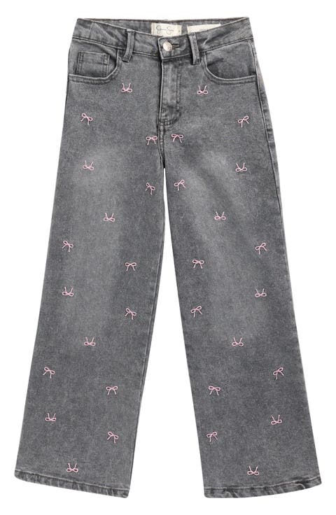 Kids' Bow Print Wide Leg Jeans