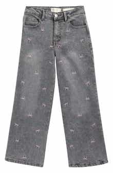 Kids' Bow Print Wide Leg Jeans