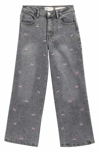 Kids' Bow Print Wide Leg Jeans