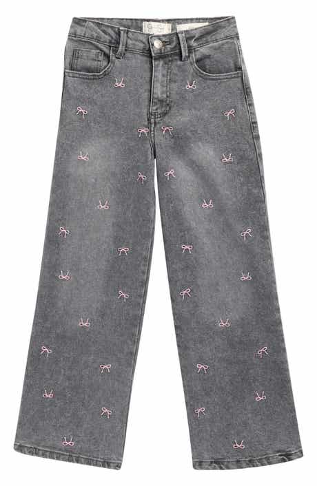 Kids' Bow Print Wide Leg Jeans