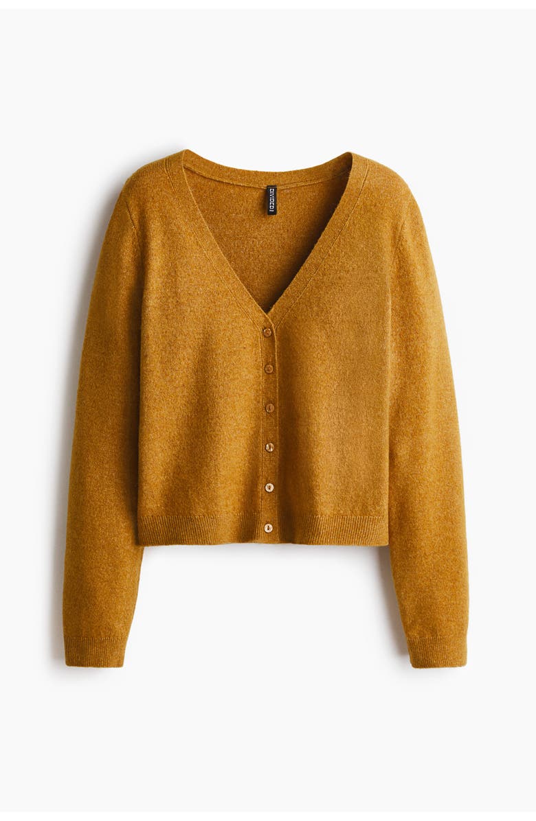 H&M V-neck Cardigan, Main, color, Dark Mustard Yellow