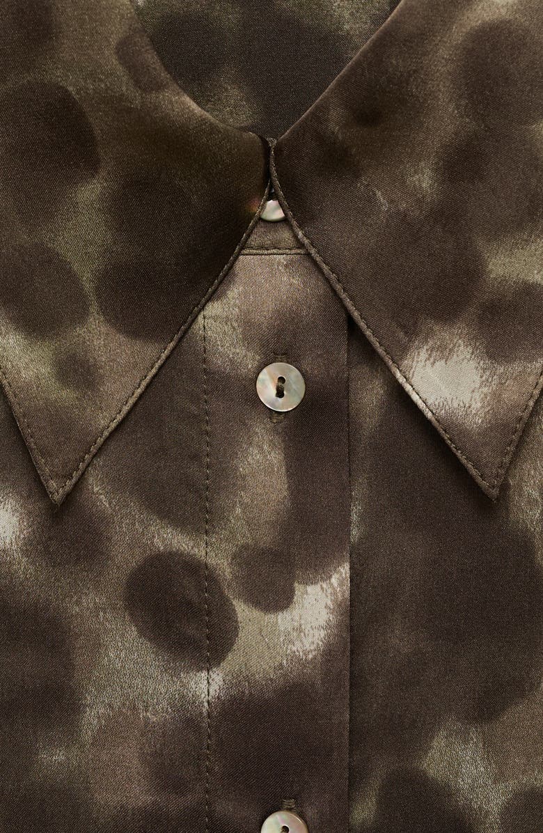 MANGO Print Satin Shirt, Alternate, color, Brown