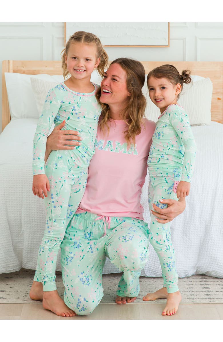 RuffleButts SoftSnooze Gender Inclusive Adult Pajama Pants, Alternate, color, Mint Meadow