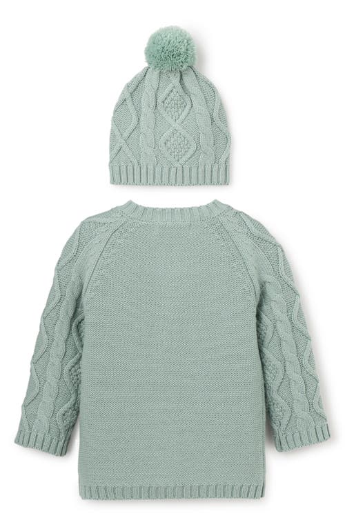 Elegant Baby Diamond Cable Stitch Cotton Blend Cardigan & Hat Set In Sage Green