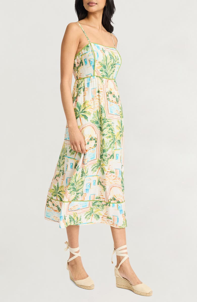 The Good Journey Contrast Piping Midi Sundress, Alternate, color, Soft White/ Peach