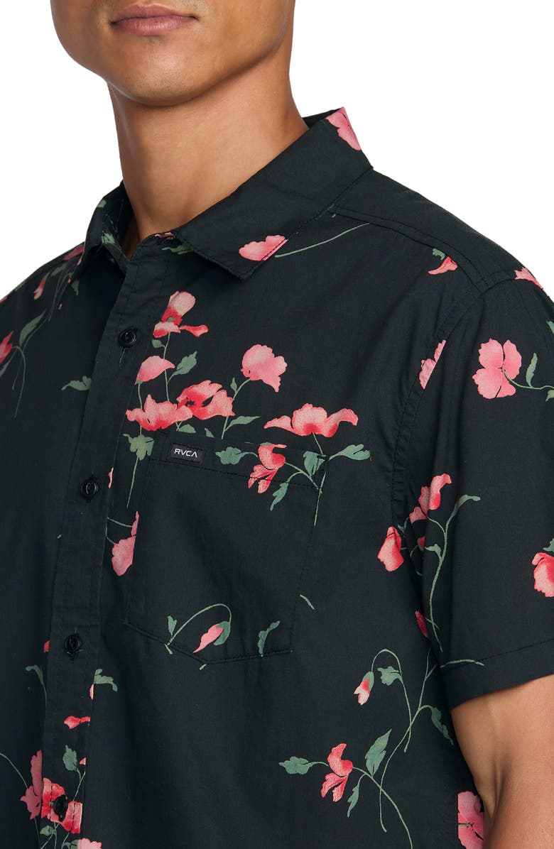 RVCA Botanical Print Short Sleeve Button-Up Shirt, Alternate, color, 