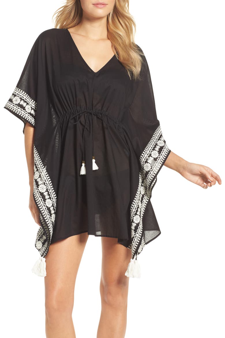 Ravena Shibori Stripe Cover-Up Caftan, Main, color, BLACK