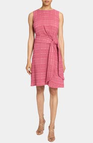 Santorelli Nadia Sleeveless A-Line Short Dress in Laser Cut Linen