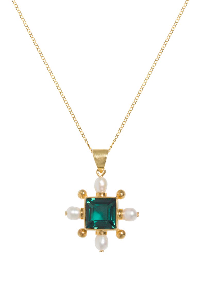 Green Quartz Cross Necklace, Main, color, Gold