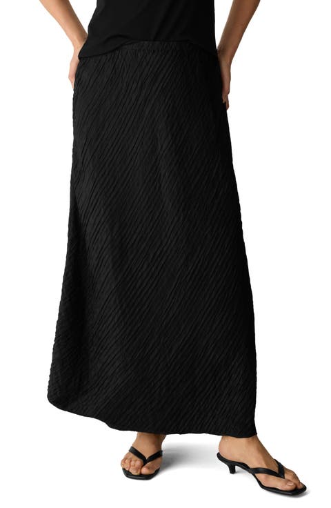 Stretch Silk Bias Cut Midi Skirt