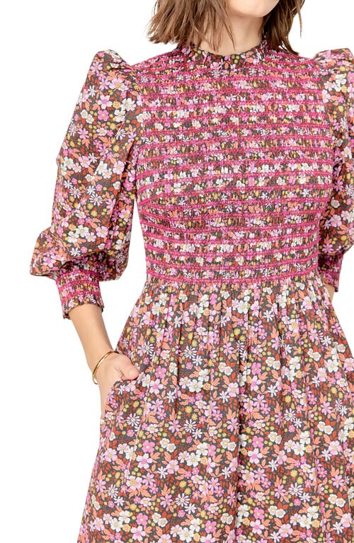ENGLISH FACTORY ENGLISH FACTORY FLORAL SMOCK BODICE MIDI DRESS