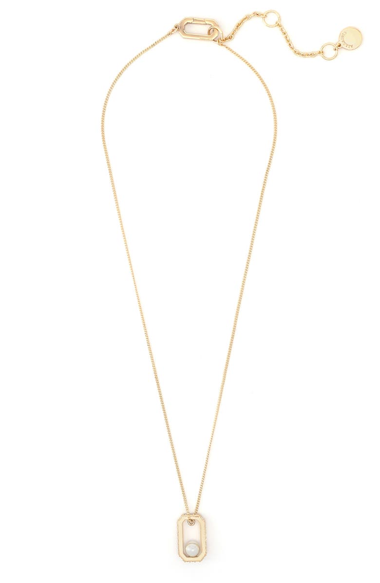 AllSaints Ellie Hex Faux Pearl Square Pendant Necklace, Alternate, color, Pearl/ Gold