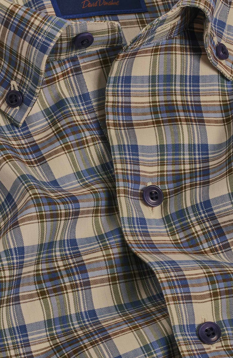 David Donahue Herringbone Plaid Cotton Blend Sport Shirt, Alternate, color,