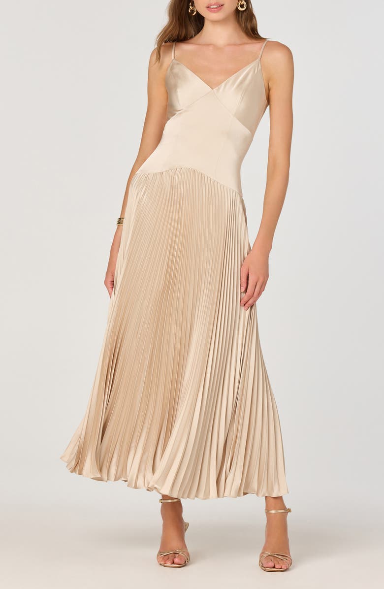 ASTR the Label Pleated Drop Waist Dress, Main, color, Champagne