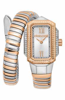 Roberto Cavalli Vera Snake Wraparound Bracelet Watch, 22mm x 32mm