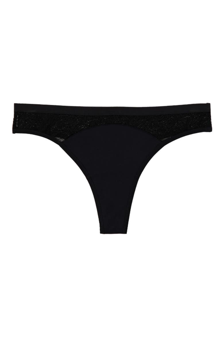 Period & Leakproof Light Absorbency Lace Thong, Alternate, color, VOLCANIC BLACK